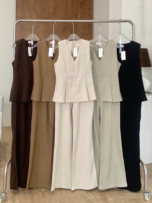 V-Neck Sleeveless Vest With Trousers sets